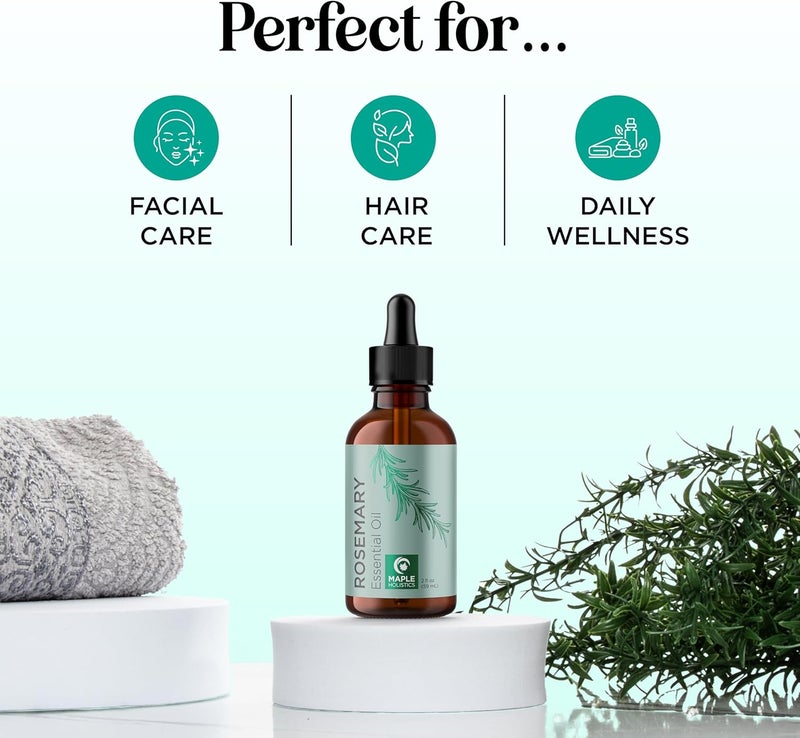 Pure Rosemary Oil for Hair Care - Volumizing Aromatherapy Rosemary Essential Oil for Diffuser Plus Hair Skin and Nail Care - Nourishing Oil for Enhanced Shine and Dry Scalp Care (2oz) - Image 3