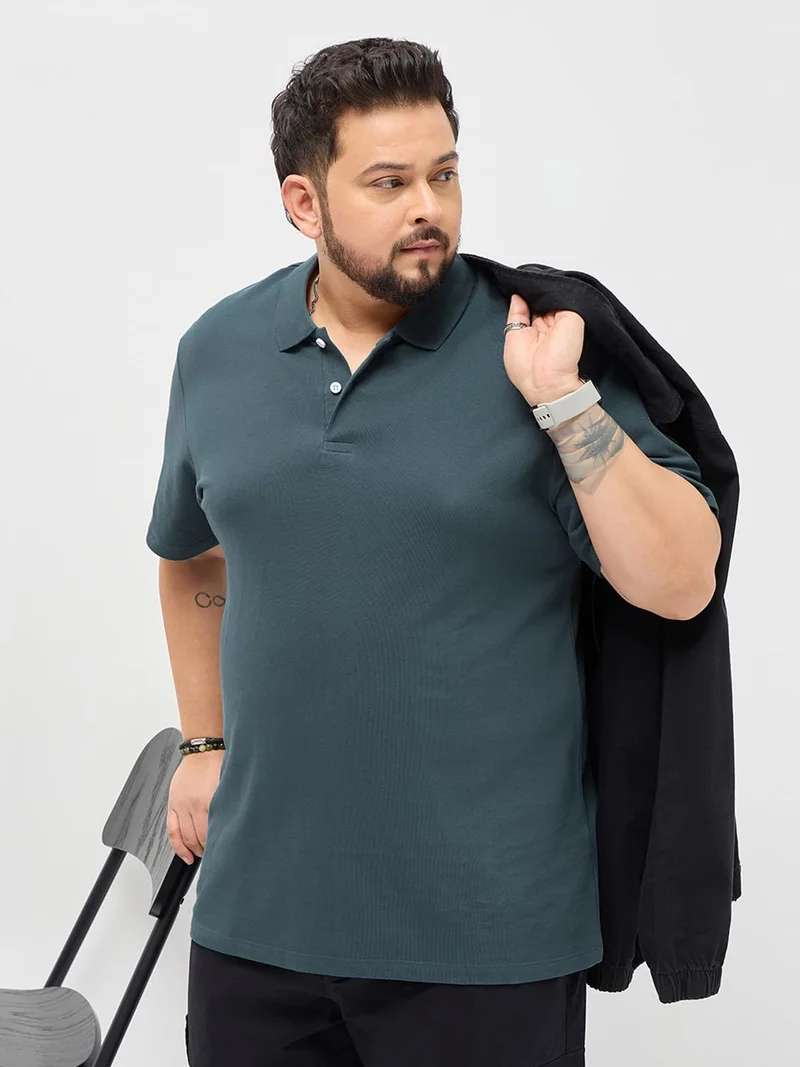 Urbano Plus Men's Dark Grey Solid Regular Fit Half Sleeve Cotton Polo T-Shirt