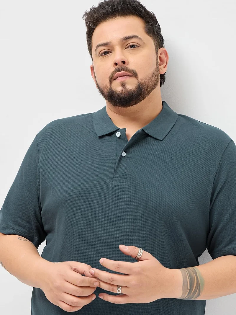 Urbano Fashion  Urbano Plus Men's Dark Grey Solid Regular Fit Half Sleeve Cotton Polo T-Shirt  | Best Price UAE