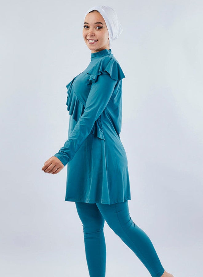 Tie Shop Ruffles Burkini Turquoise For Women 