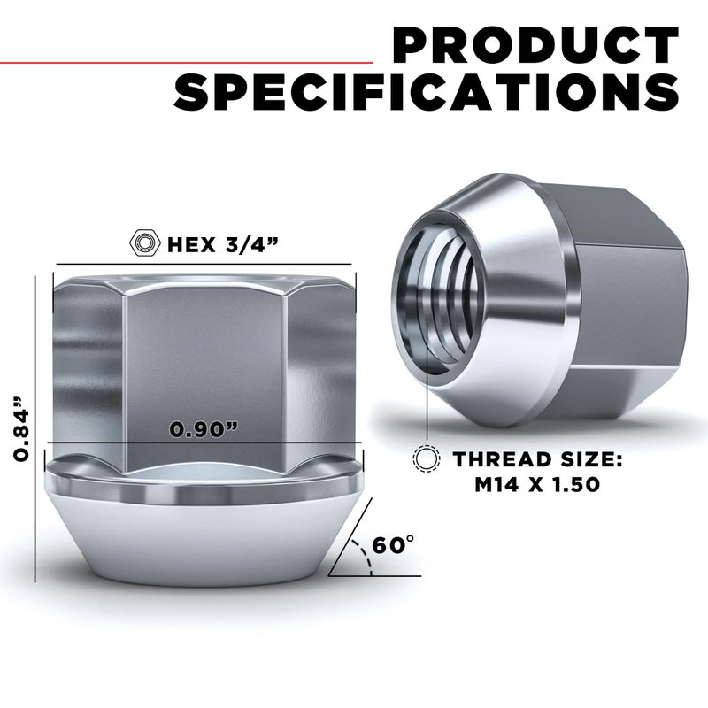 White Knight White Knight Wheel Accessories 1309-1S Zinc M14 X 1.50 Open End Bulge Acorn Lug Nut 20 Pack - Image 2