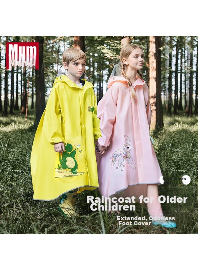 Moremerry Children's Raincoat With Backpack Space For Boys And Girls, Extended Full-body Student Poncho, Yellow Dinosaur Zipper Style, 3XL - Image 2