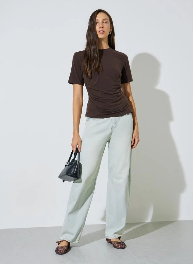 ستايلي Brown Slim Fit Cinched T-Shirt