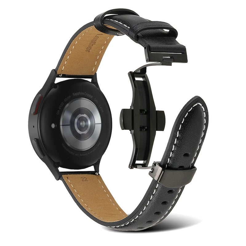 erorex For Samsung Galaxy Watch5 40Mm / 44Mm Butterfly Buckle Genuine Leather Watch Band(Black) - Image 2