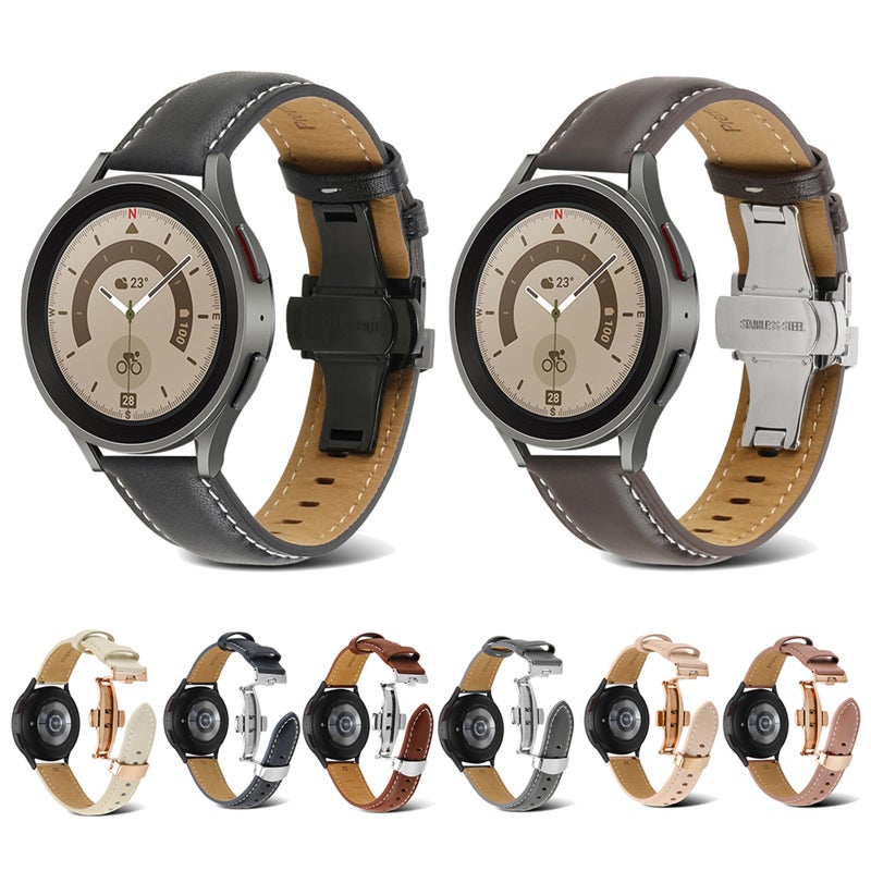 erorex For Samsung Galaxy Watch5 40Mm / 44Mm Butterfly Buckle Genuine Leather Watch Band(Black) - Image 3