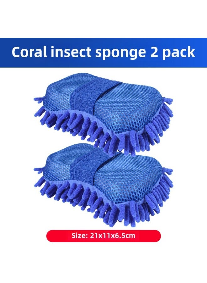 Car Washing Sponge Gloves High Density Extra Large Coral Absorbent Decontamination Chenille Special Car Cleaning Beauty Sponge-Color:[pack Of 2]⭐Blue⭐Strong Water Absorption And Foam  - Image 1