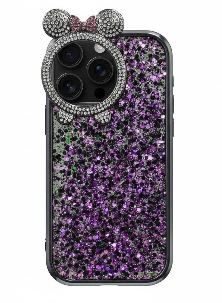 جراب سيليكون TPU بتصميم كرتوني لامع جذاب وجذاب، متوافق مع iPhone 16 Pro Max (أرجواني)