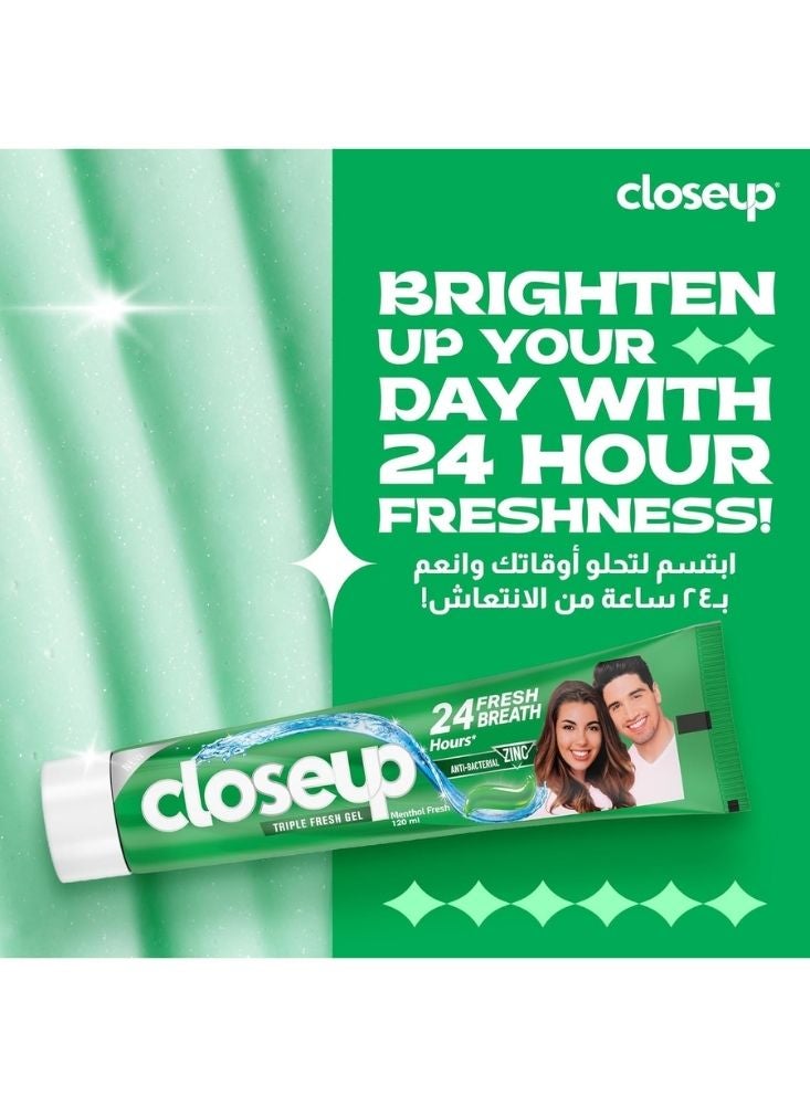 Closeup Triple Fresh Gel Toothpaste 120ml – Menthol Fresh with Zinc for 24H Fresh Breath - Image 2