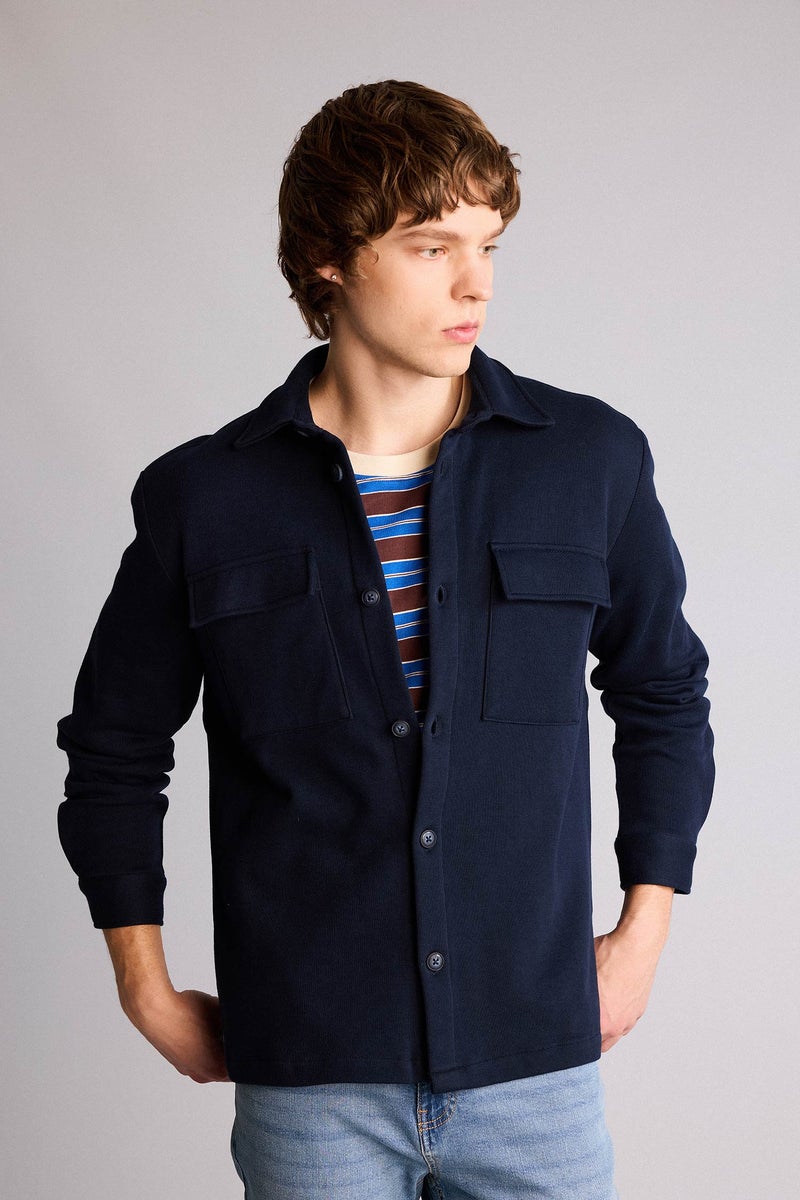 DeFacto Blue Man Regular Fit Long Sleeve Overshirt Casual - Image 3
