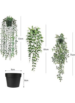Garlo Artificial Hanging Plants, 3 Pack Fake Hanging Plants Fake Potted Greenery Plants Faux Eucalyptus Vine, Mandala Vine in Pot for Home Room Indoor Outdoor Shelf Decor.  - Image 3
