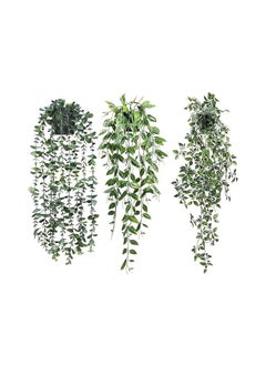 Garlo Artificial Hanging Plants, 3 Pack Fake Hanging Plants Fake Potted Greenery Plants Faux Eucalyptus Vine, Mandala Vine in Pot for Home Room Indoor Outdoor Shelf Decor.  - Image 1