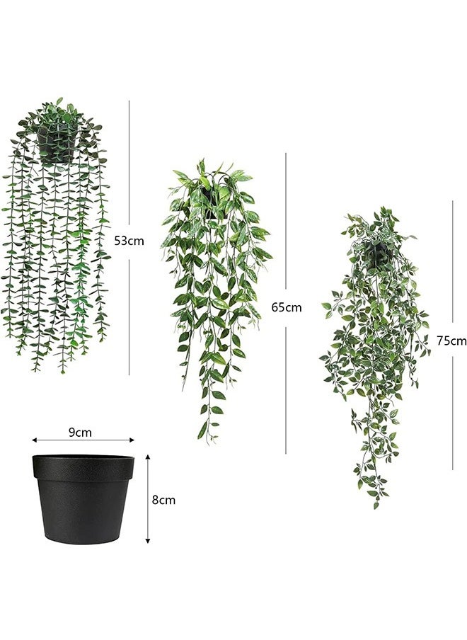 Garlo Artificial Hanging Plants, 3 Pack Fake Hanging Plants Fake Potted Greenery Plants Faux Eucalyptus Vine, Mandala Vine in Pot for Home Room Indoor Outdoor Shelf Decor.  - Image 3