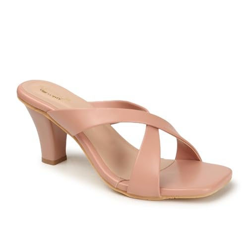 Denill Women Cross Strap Cone Heels (Peach) UK- 5 - Image 5