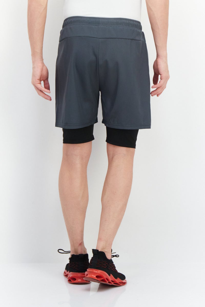 RBX Men Sportswear Fit 2 In 1 Training Shorts, Dark Grey/Black  - Image 2