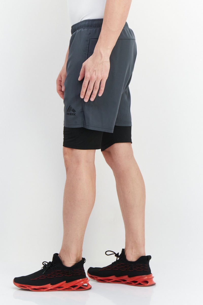 RBX Men Sportswear Fit 2 In 1 Training Shorts, Dark Grey/Black  - Image 3