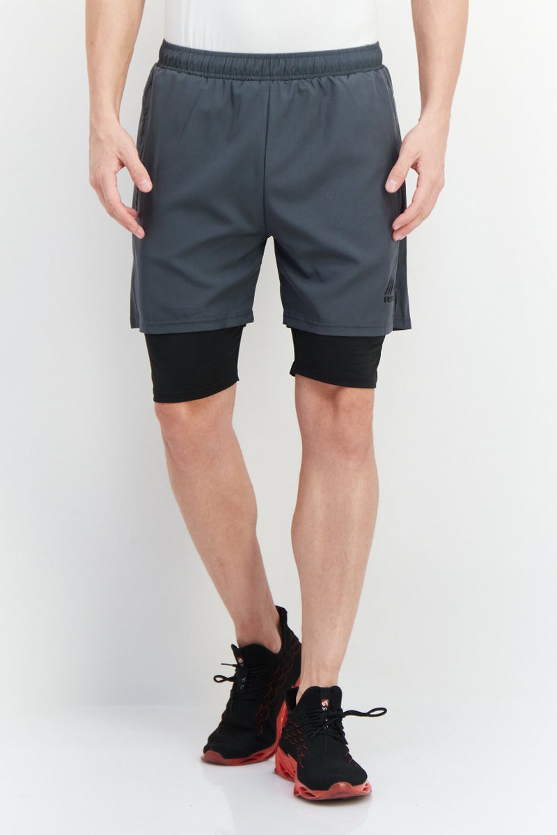 RBX Men Sportswear Fit 2 In 1 Training Shorts, Dark Grey/Black  - Image 1