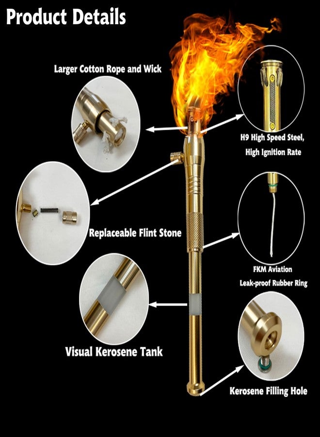 XQBBIDM Torch Lighter, Upgraded Long Handle Trench Lighter Fluid Refillable with Visible Fuel Tank, Windproof Vintage Lighter with 5pcs Flint Stone, Cool Kerosene Lighter for Outdoor Camping Collection Gifts - Image 2