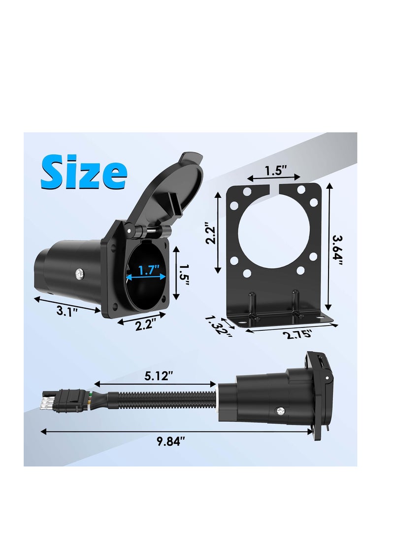 SYOSI 4 Way to 7 Way RV Round Blade Trailer Adapter Wiring Plug Connector with Mounting Bracket for Towing Solutions - Image 4