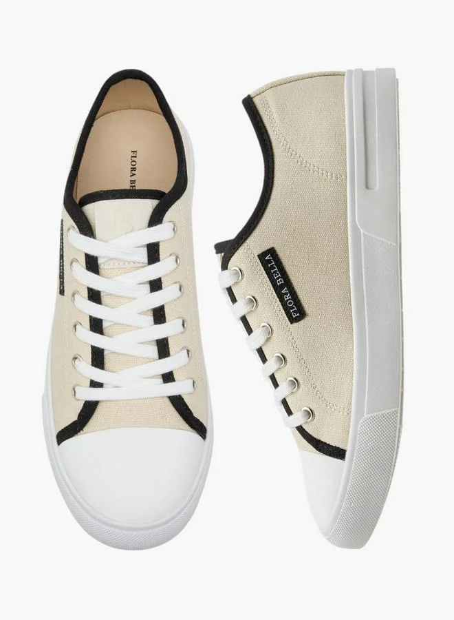 Flora Bella By Shoexpress BEIGE Logo Detail Lace-Up Sneakers for Women | Best Price UAE