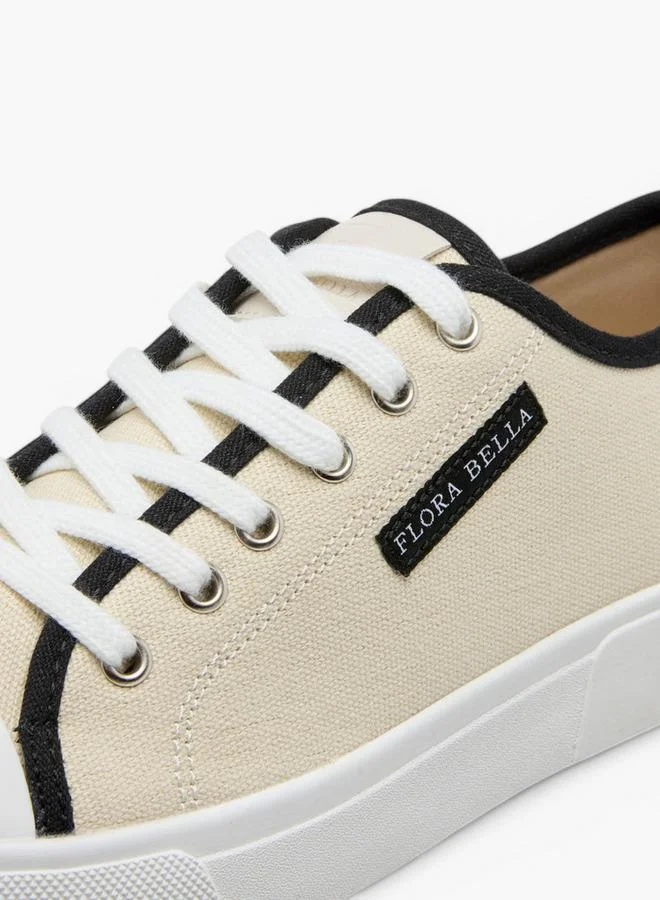 Flora Bella By Shoexpress BEIGE Logo Detail Lace-Up Sneakers for Women | Best Price UAE