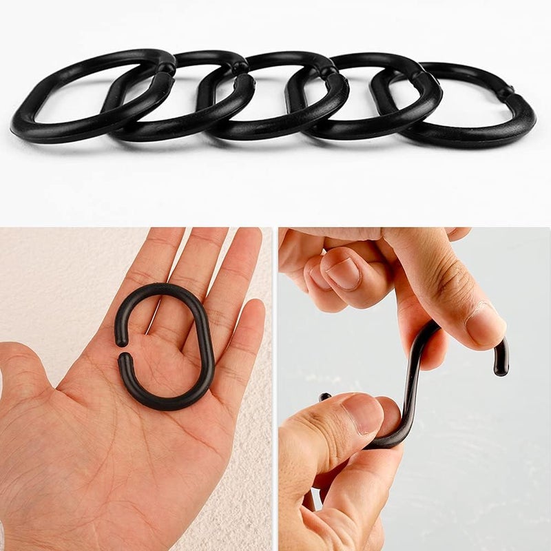 Lanjue 36PCS Shower Curtain Rings, Black C-Shaped Shower Curtain Hooks Bath Curtain Loop Clips Shower Rail Rings for Bathroom Curtain Rod - Image 4