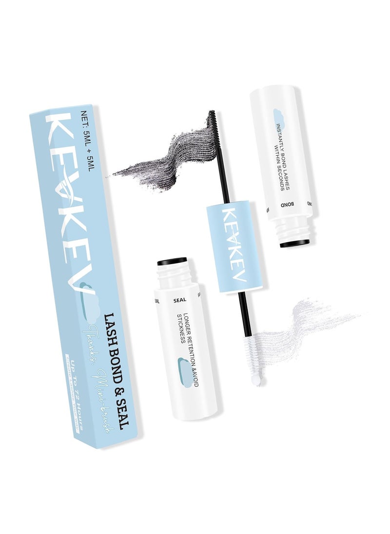 KevKev KevKev Lash Bond and Seal Waterproof Bond and Seal Lash Glue for Lash Clusters Mascara Wand Cluster Lash Glue Eyelash Bond and Seal Strong Hold for 72 Hours Avoid Stickiness (5ml+5ml) 