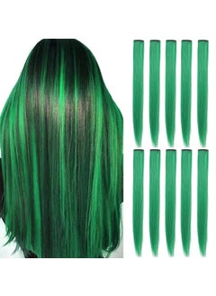 ECOCHARMS Green Hair Extensions 20 Inch colored Wig HeatResistant Straight Highlight Hairpieces Cospaly Fashion Party Gift for Girls 9 PCS 