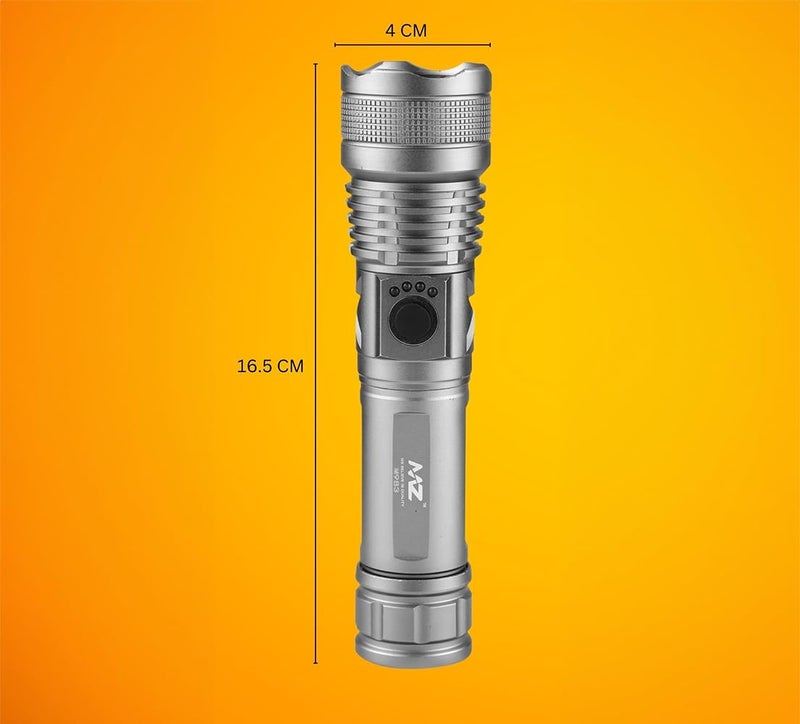 MZ M983 (Rechargeable LED Metal Torch) Zoomable 5 Modes Flashlight, Super Bright 100W Light with 1200mAh Battery - Image 4