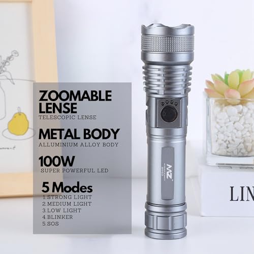 MZ M983 (Rechargeable LED Metal Torch) Zoomable 5 Modes Flashlight, Super Bright 100W Light with 1200mAh Battery - Image 3