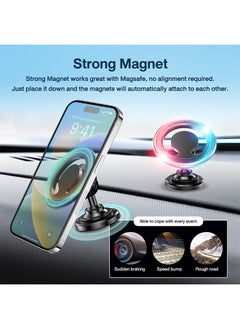 ماركة غير محددة متوافق مع حامل هاتف iPhone MagSafe للسيارة، حامل مغناطيسي للسيارة مع حلقتين فولاذيتين، حامل هاتف MagSafe لهاتف iPhone 14/13/12/جميع الهواتف الذكية، مناسب للوحة القيادة  - Image 2