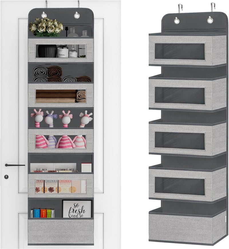 VERONLY Over The Door Hanging Organizer Storage with 5 Large Pockets,Wall Mount Clear Windows and 2 Widened Metal Hooks for Pantry,Nursery,Diapers,Bathroom,Kitchen,Closet,Dorm - Image 1