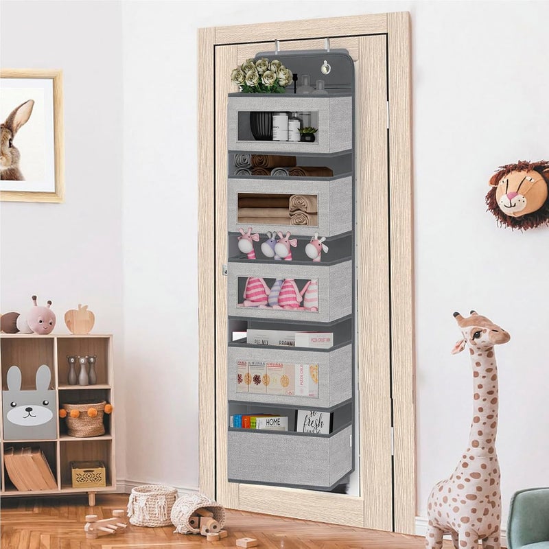 VERONLY Over The Door Hanging Organizer Storage with 5 Large Pockets,Wall Mount Clear Windows and 2 Widened Metal Hooks for Pantry,Nursery,Diapers,Bathroom,Kitchen,Closet,Dorm - Image 2
