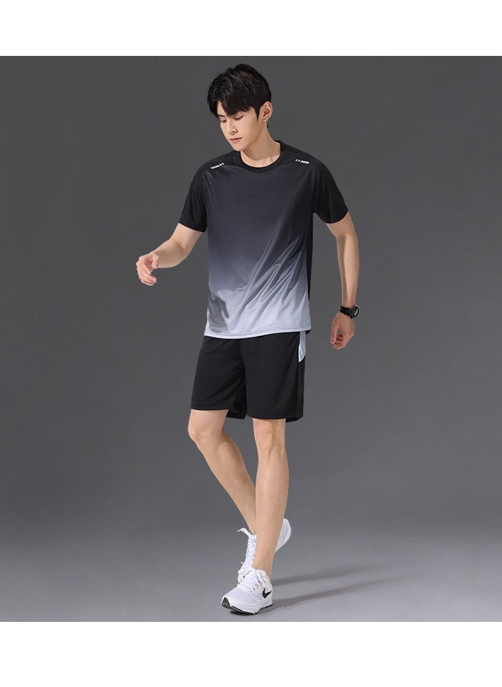 Generic 2-piece Men's Sportswear Set Summer Running Gear Quick-drying short-sleeved T-shirt Sports Training Fitness Clothing Quick-drying Shorts Set  - Image 2