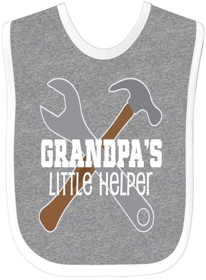 inktastic Grandpa's Little Helper Baby Bib Heather and White 1c057 - Image 1