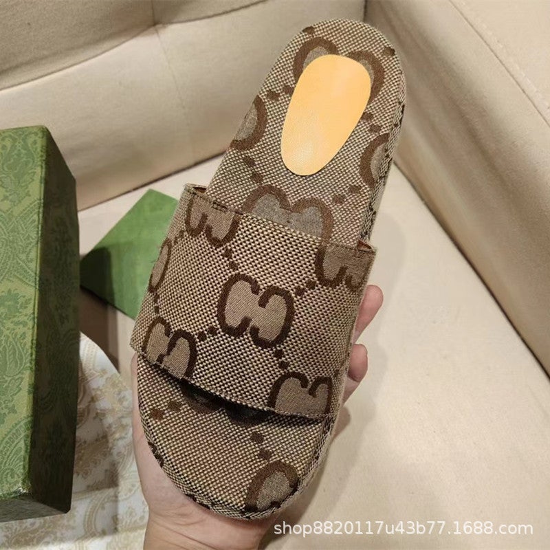 2023 New G Home Printed Embroidered Letters Platform Slippers Casual Mickey Strawberry Plus Size Women'S Shoes - Image 2