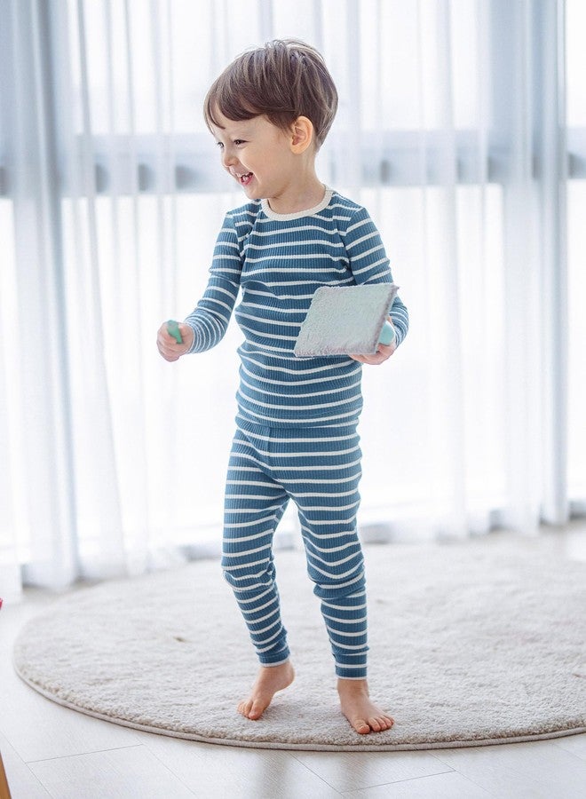 AVAUMA Baby Boys Girls Pajama Set 6M-7T Kids Cute Toddler Snug fit Pjs Cotton Sleepwear (Stripe_Dark Blue/Ivory Large) - Image 4