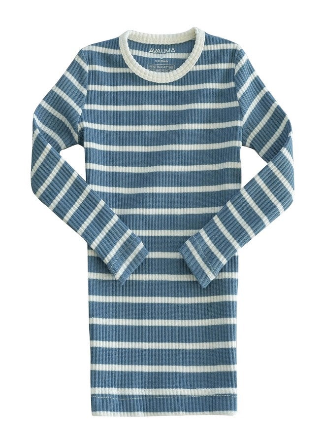 AVAUMA Baby Boys Girls Pajama Set 6M-7T Kids Cute Toddler Snug fit Pjs Cotton Sleepwear (Stripe_Dark Blue/Ivory Large) - Image 2