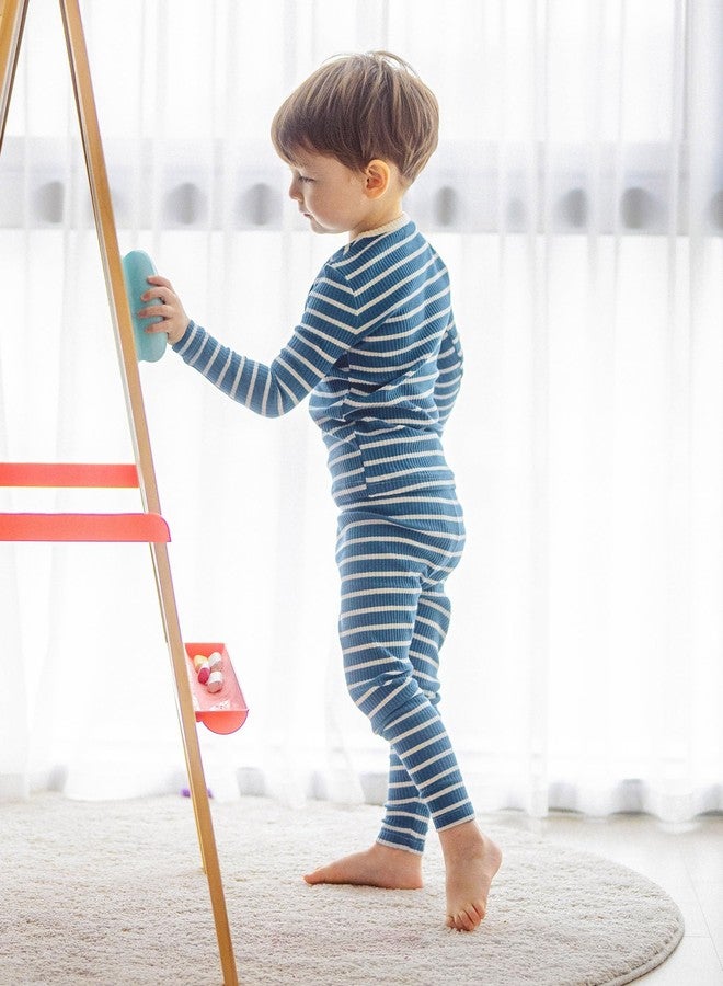 AVAUMA Baby Boys Girls Pajama Set 6M-7T Kids Cute Toddler Snug fit Pjs Cotton Sleepwear (Stripe_Dark Blue/Ivory Large) - Image 5