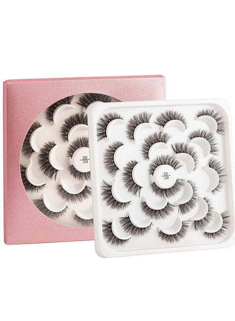 False Eyelashes 10 Pairs Black Natural Full Eyelash for Women Easy to Stick on Upper Lash Line