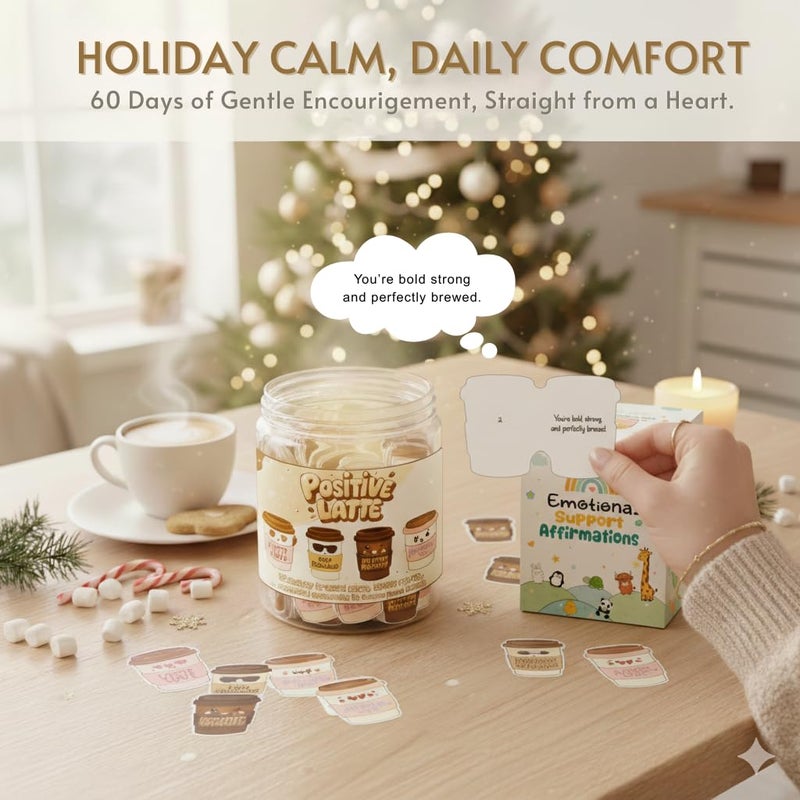 Positive Latte Jar with 60 Daily Affirmation Cards, Emotional Support Latte, Funny Present for Coffee Lovers, Latte Lover Set for Women, Inspirational Beverage Decor for Home or Office - Image 2