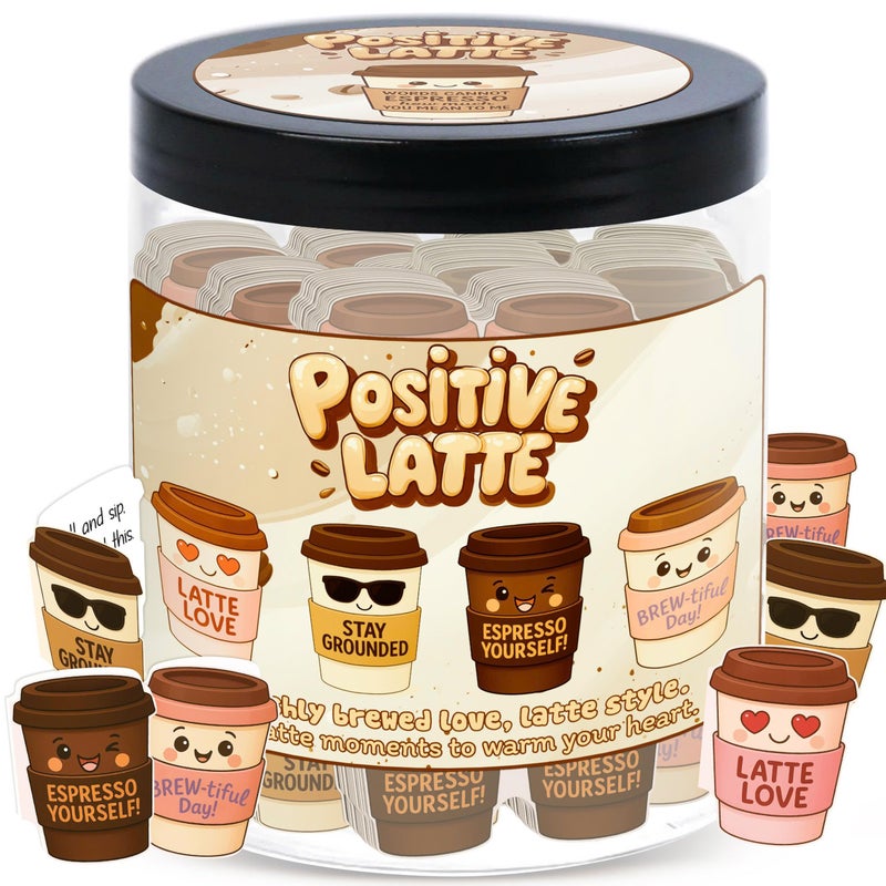 Positive Latte Jar with 60 Daily Affirmation Cards, Emotional Support Latte, Funny Present for Coffee Lovers, Latte Lover Set for Women, Inspirational Beverage Decor for Home or Office - Image 1