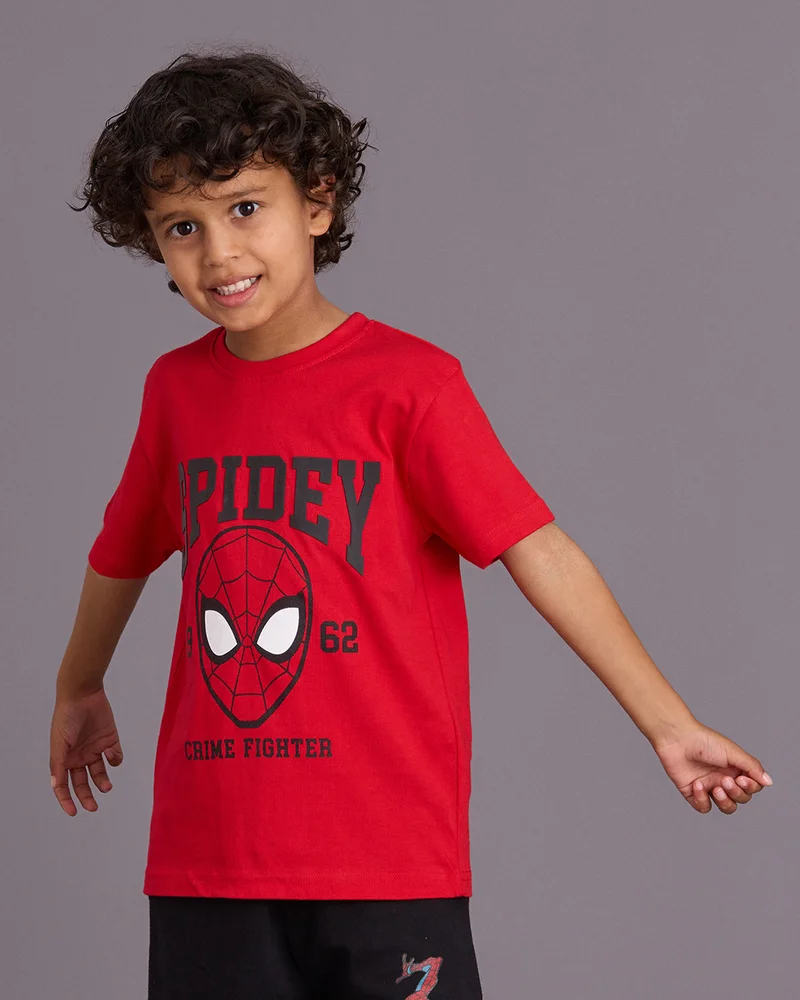 Redtag Boys Red Spiderman T Shirt And Shorts Set 3 Piece