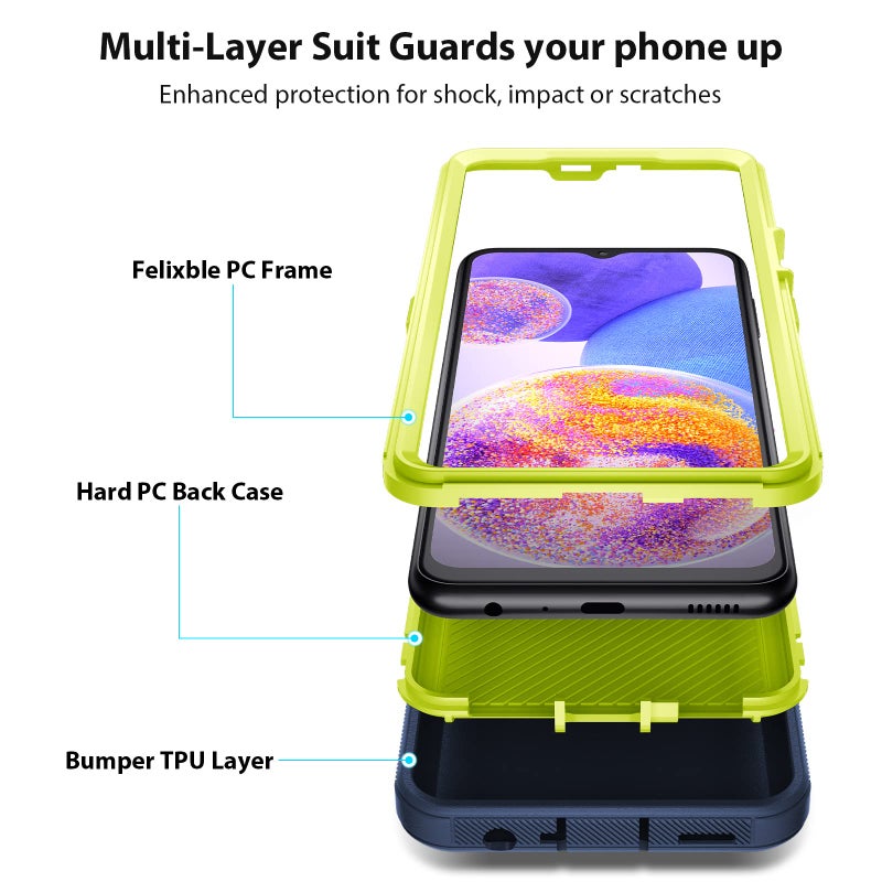 Jiunai for Samsung A23 Case, Shockproof Anti-Dust Heavy Duty Protection Tough Rugged Dual Layer Raised Edge Outdoor Protective Phone Case for Samsung Galaxy A23 5G 2022 (NOT for UW) Blue - Image 3