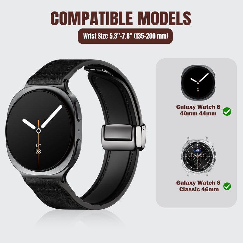 Charlam Magnetic Leather Bands Compatible with Galaxy Watch 8 Band 40mm 44mm, Galaxy Watch 8 Classic Band 46mm, Genuine Leather No Gap Replacement Straps for Samsung Watch 8 Bands Men Women, Black - Image 5