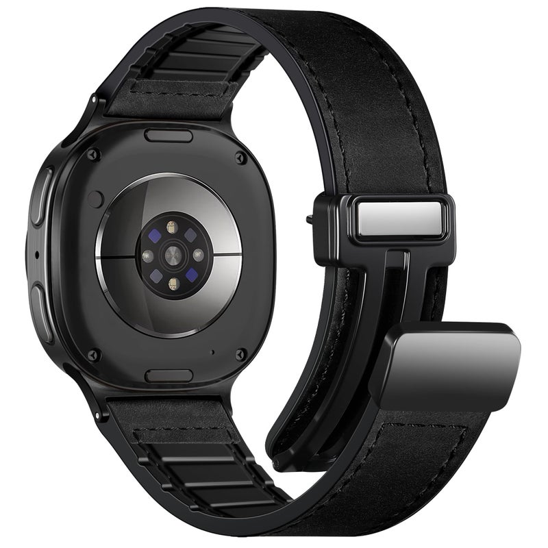 Charlam Magnetic Leather Bands Compatible with Galaxy Watch 8 Band 40mm 44mm, Galaxy Watch 8 Classic Band 46mm, Genuine Leather No Gap Replacement Straps for Samsung Watch 8 Bands Men Women, Black - Image 1