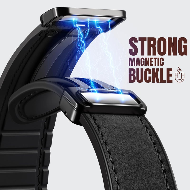 Charlam Magnetic Leather Bands Compatible with Galaxy Watch 8 Band 40mm 44mm, Galaxy Watch 8 Classic Band 46mm, Genuine Leather No Gap Replacement Straps for Samsung Watch 8 Bands Men Women, Black - Image 3