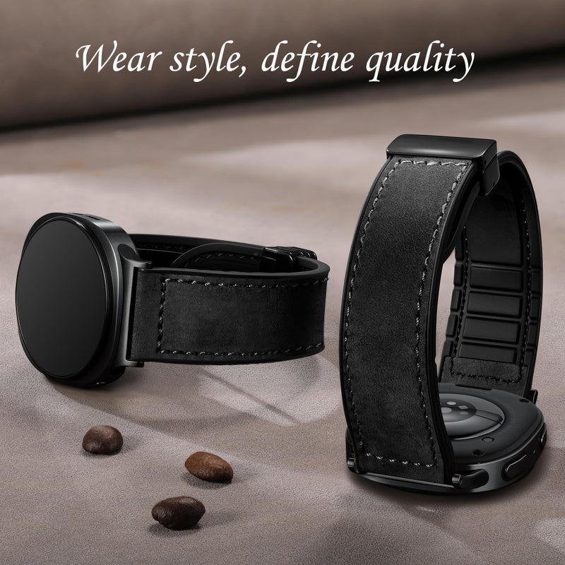 Charlam Magnetic Leather Bands Compatible with Galaxy Watch 8 Band 40mm 44mm, Galaxy Watch 8 Classic Band 46mm, Genuine Leather No Gap Replacement Straps for Samsung Watch 8 Bands Men Women, Black - Image 4