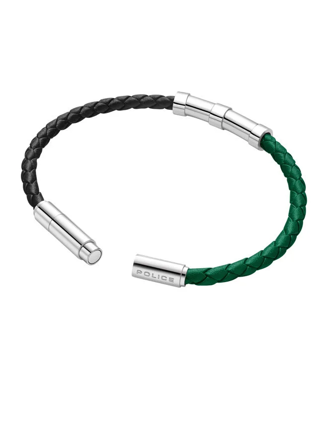 POLICE Kingpins Bracelet For Men Stainless Steel With Black and Green LeatherPEAGB0005439