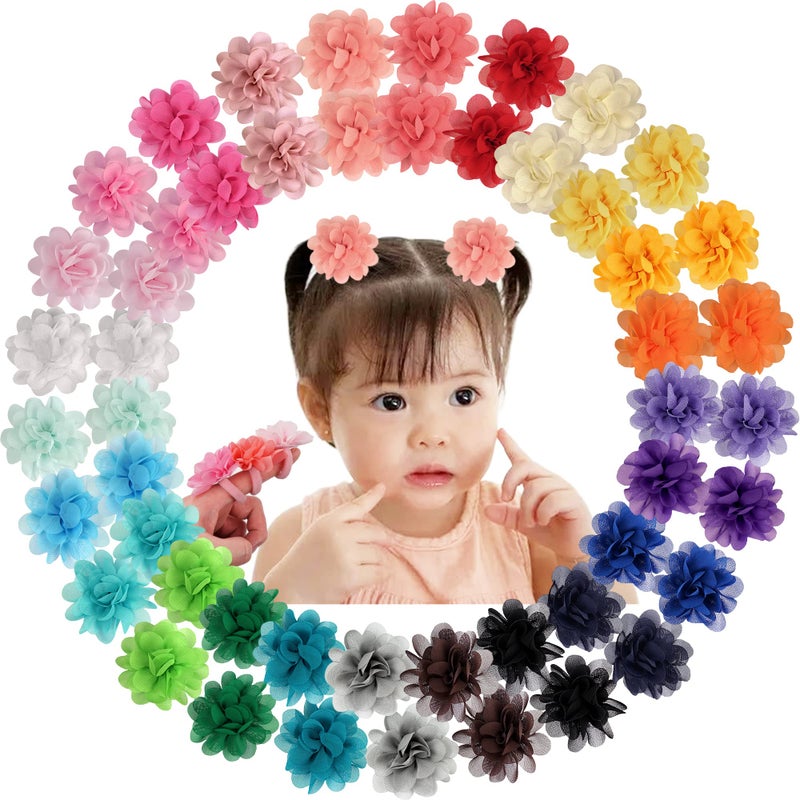 BBgifts 50PCS Toddler Girls Hair Ties Hair Scrunchies 2inch Chiffon Flower Hair Bows Rubber Bands Hair Ties Soft Elastics Ponytail Holders Hair Accessories for Infants Toddlers Kids Children Set of 25 Pairs - Image 1