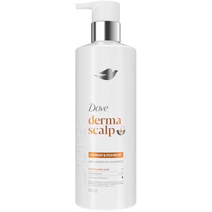 Dove Derma Scalp Dandruff & Itch Relief Shampoo 1 ct with Pyrithione Zinc, Niacinamide and Coconut Essence for Flaky, Itchy Scalp Relief 16 Fl oz